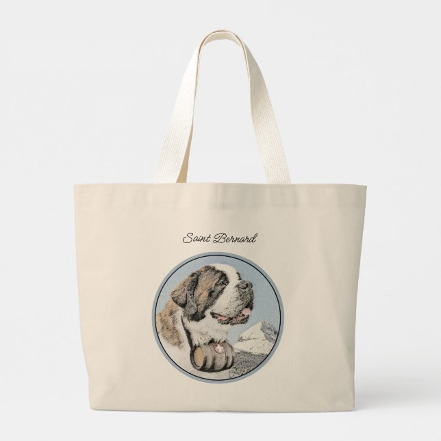 Saint Bernard Painting Rough St Original Dog Art Large Tote Bag (Back)