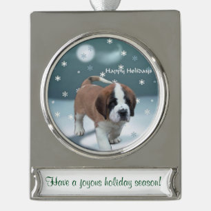 Saint Bernard Personalised Christmas Silver Plated Banner Ornament