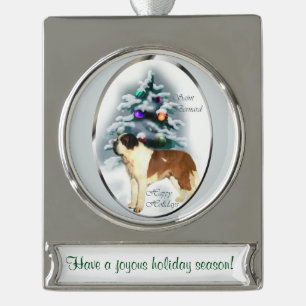 Saint Bernard Personalized Christmas Silver Plated Banner Ornament