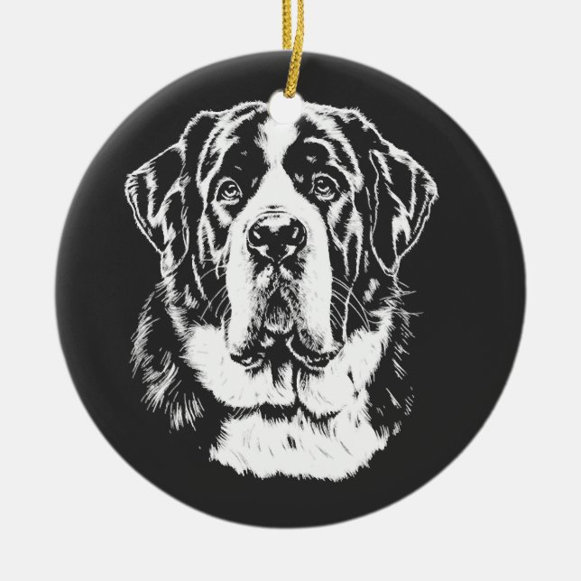 Saint Bernard Portrait  Minimalist Apparel Ceramic Tree Decoration (Front)