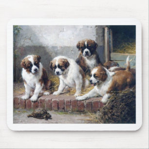 Saint Bernard puppies turtle cute painting dogs Mouse Mat