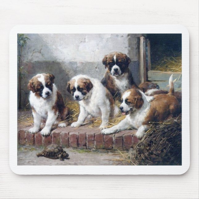 Saint Bernard puppies turtle cute painting dogs Mouse Mat (Front)