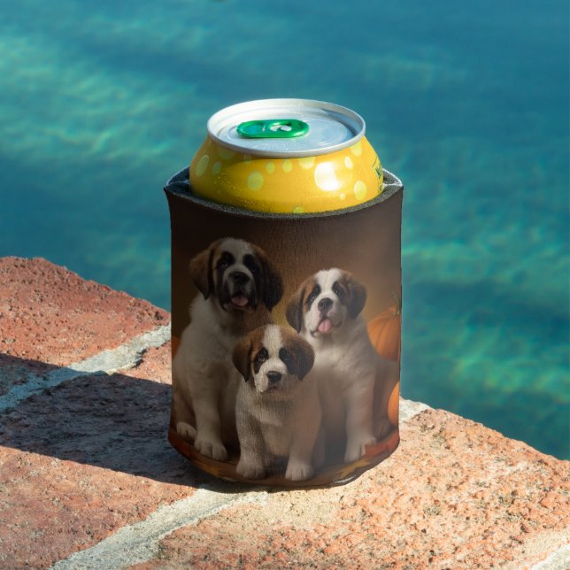 Saint Bernard Puppy Autumn Delight Pumpkin Can Cooler (In Situ Pool)
