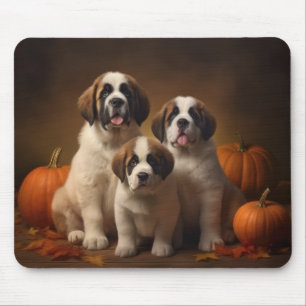 Saint Bernard Puppy Autumn Delight Pumpkin Mouse Mat