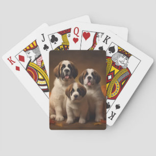 Saint Bernard Puppy Autumn Delight Pumpkin Playing Cards