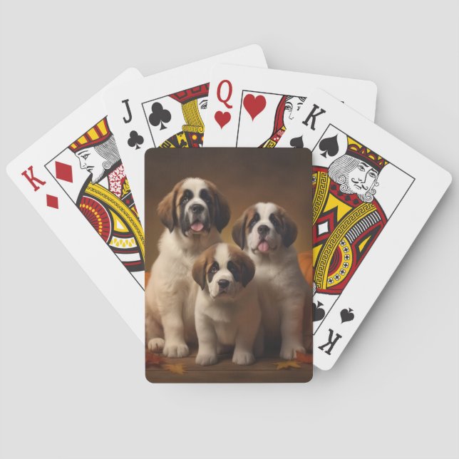 Saint Bernard Puppy Autumn Delight Pumpkin Playing Cards (Back)