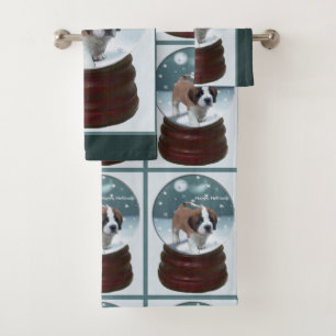Saint Bernard Puppy Christmas Bath Towel Set