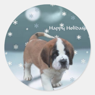 Saint Bernard Puppy Christmas Gifts Classic Round Sticker