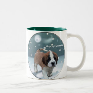 Saint Bernard Puppy Christmas Gifts Two-Tone Coffee Mug