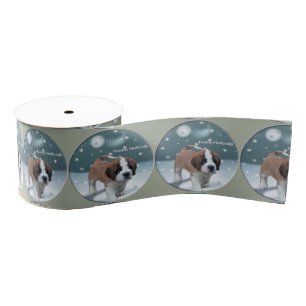 Saint Bernard Puppy Christmas Grosgrain Ribbon