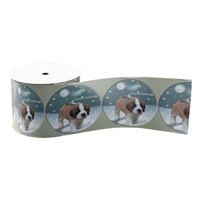 Saint Bernard Puppy Christmas Grosgrain Ribbon (Spool)