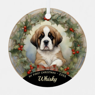 Saint Bernard Puppy's First Christmas Ornament