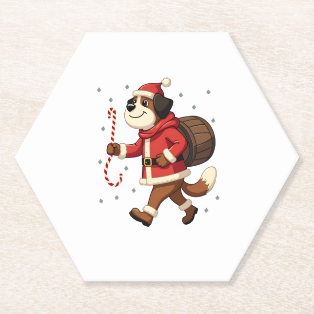 Saint Bernard Rescue Christmas Paper Coaster (Front)