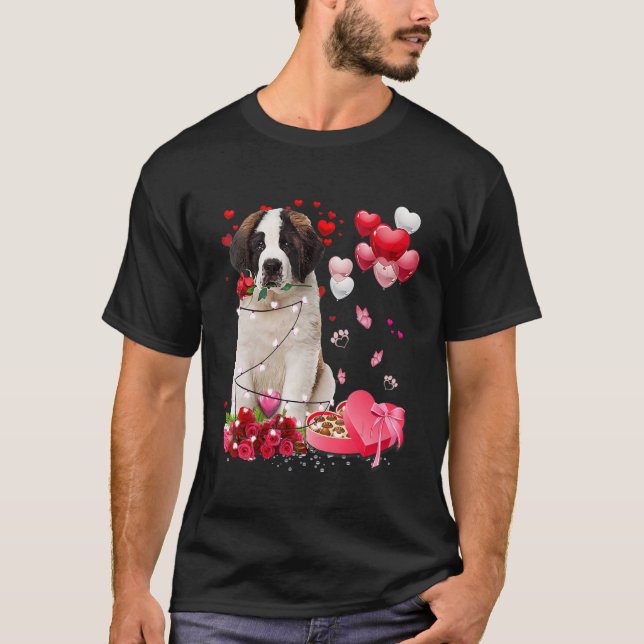 Saint Bernard Rose Heart Happy Valentine Day Dog M T-Shirt (Front)