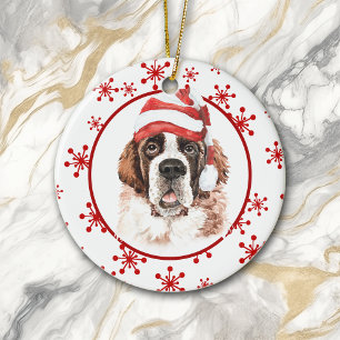 Saint Bernard Santa Hat Red Snowflake Ceramic Tree Decoration