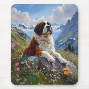 Saint Bernard Scenic Wildflower Field Mouse Mat