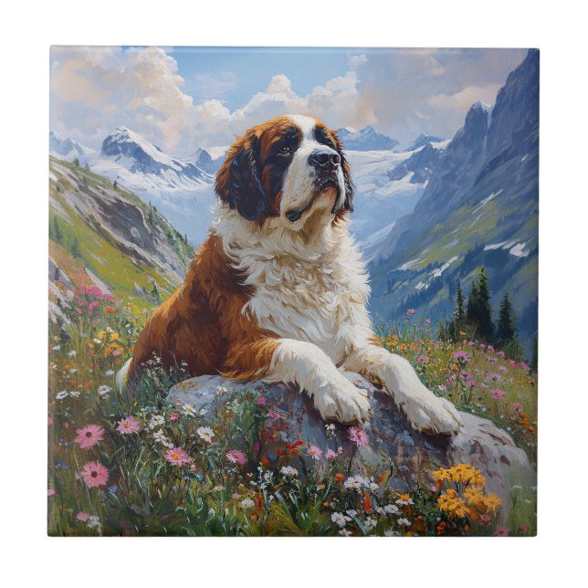 Saint Bernard Scenic Wildflower Field Tile (Front)