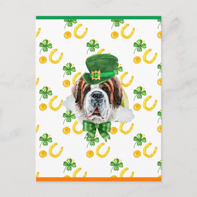 Saint Bernard Shamrock St. Patricks Day Holiday Postcard (Front)