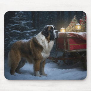 Saint Bernard Snowy Sleigh Christmas Decor Mouse Mat