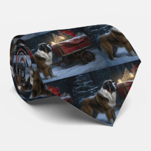 Saint Bernard Snowy Sleigh Christmas Decor Tie