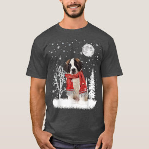 Saint Bernard Under Moonlight Snow Christmas Pajam T-Shirt