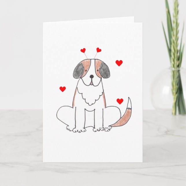 Saint Bernard Valentine Ears Holiday Card (Front)