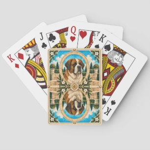 Saint Bernard, Vintage Watercolor Dog Art Playing Cards