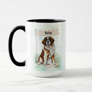 Saint Bernard Watercolor Personalised Dog Mug