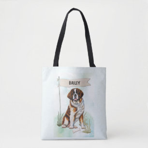 Saint Bernard Watercolor Personalised Dog Tote Bag