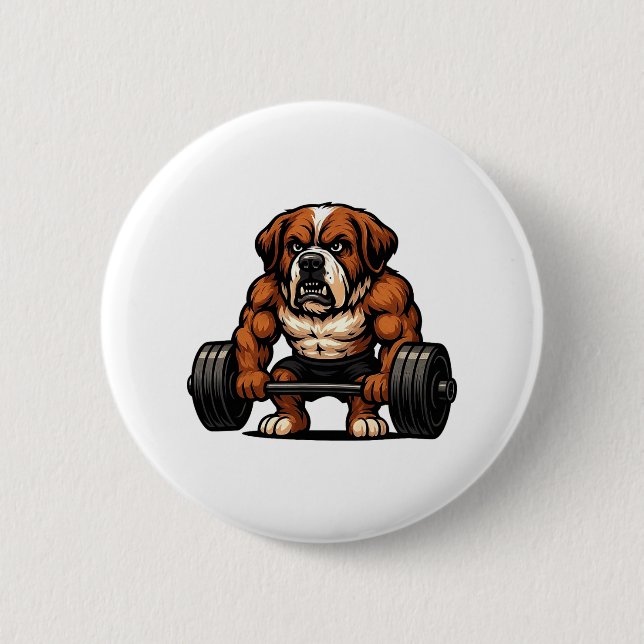 Saint Bernard Weightlifting Bodybuilder Workout Gy 6 Cm Round Badge (Front)