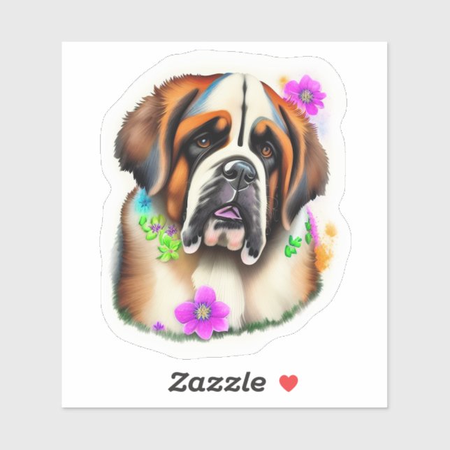 Saint Bernard with Flowers Sticker (Sheet)