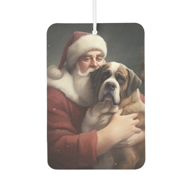 Saint Bernard With Santa Claus Festive Christmas Car Air Freshener (Front)