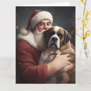 Saint Bernard With Santa Claus Festive Christmas Card