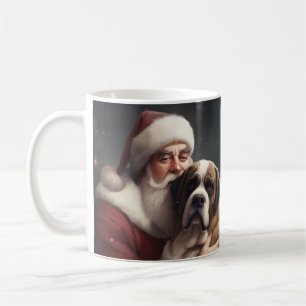 Saint Bernard With Santa Claus Festive Christmas Coffee Mug