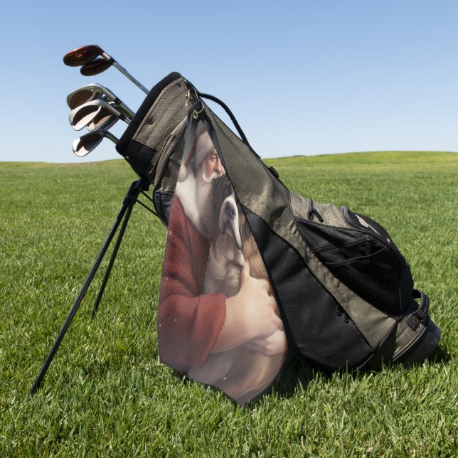 Saint Bernard With Santa Claus Festive Christmas Golf Towel (Green)