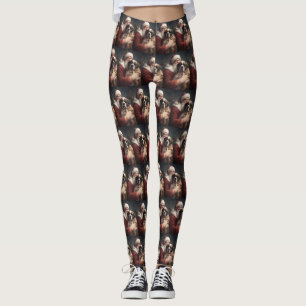 Saint Bernard With Santa Claus Festive Christmas Leggings