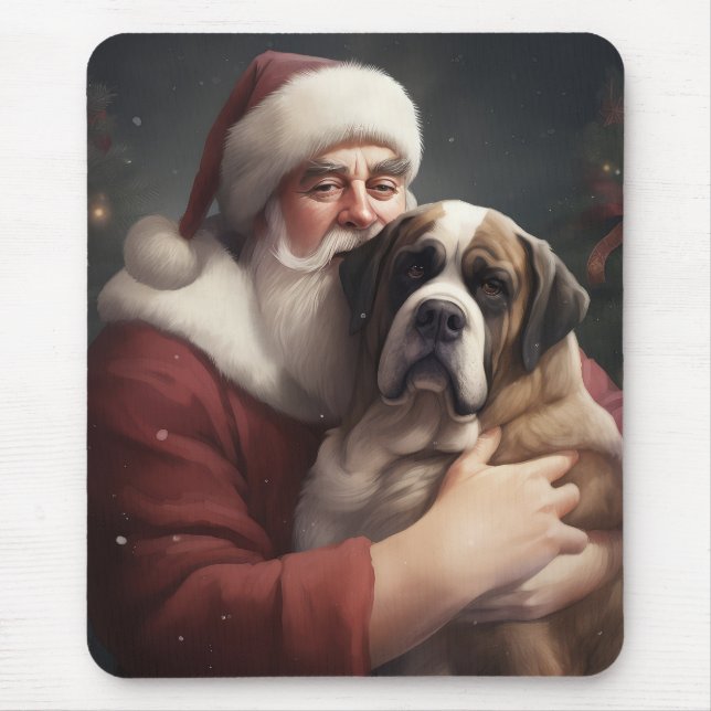 Saint Bernard With Santa Claus Festive Christmas Mouse Mat (Front)