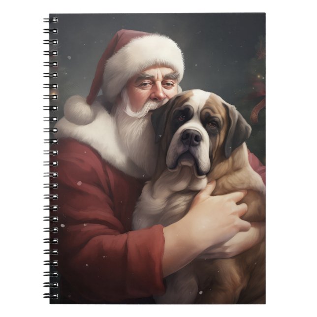 Saint Bernard With Santa Claus Festive Christmas Notebook (Front)