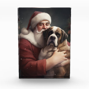 Saint Bernard With Santa Claus Festive Christmas Photo Block