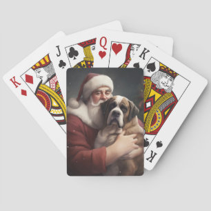 Saint Bernard With Santa Claus Festive Christmas Playing Cards