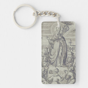 Saint Bishop Amandus of Maastricht Holy Card Key Ring