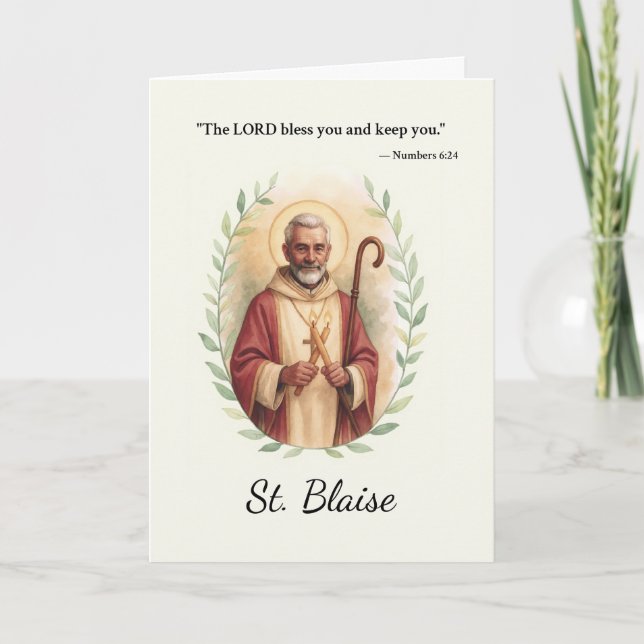 Saint Blaise Feast Day Blessings Watercolor Wreath Card (Front)