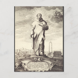 Saint Bruno of Cologne Antique Engraving Style Art Postcard