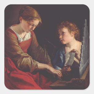 Saint Cecilia and an Angel by Orazio Gentileschi Square Sticker