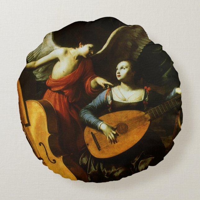 Saint Cecilia and the Angel by Carlo Saraceni Round Cushion (Back)