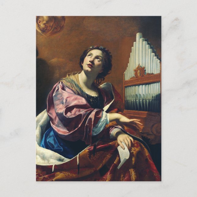 Saint Cecilia by Simon Vouet Fine Art Music Decor Postcard (Front)