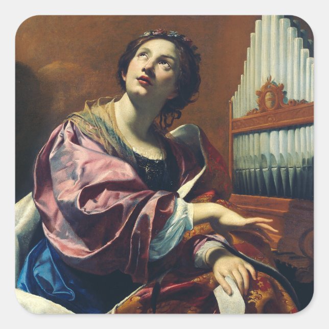 Saint Cecilia by Simon Vouet Fine Art Music Decor Square Sticker (Front)