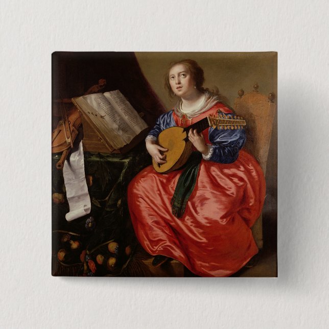 Saint Cecilia (oil on canvas) 15 Cm Square Badge (Front)