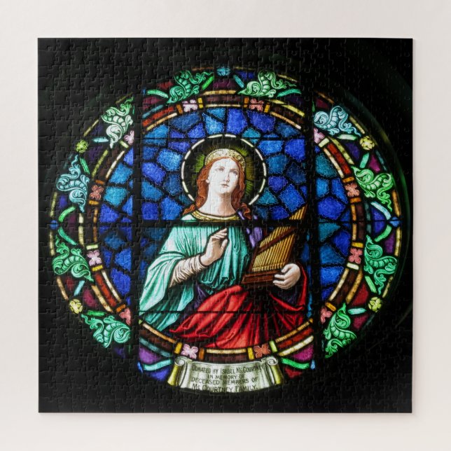Saint Cecilia Round Stained Glass Jigsaw Puzzle (Vertical)