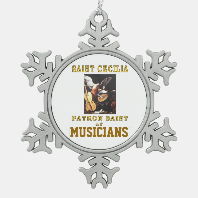 SAINT CECILIA SNOWFLAKE PEWTER CHRISTMAS ORNAMENT (Front)